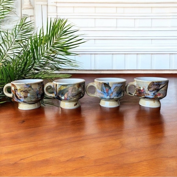 Set of 4 Handmade Stoneware Mugs – Edinbane Pottery Scotland – Footed Cups - Picture 2 of 14